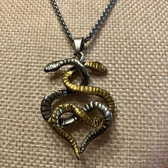 Jewelry - GOLD AND SILVER NECKLACE INTERTWINED SNAKES ON SILVER CHAIN